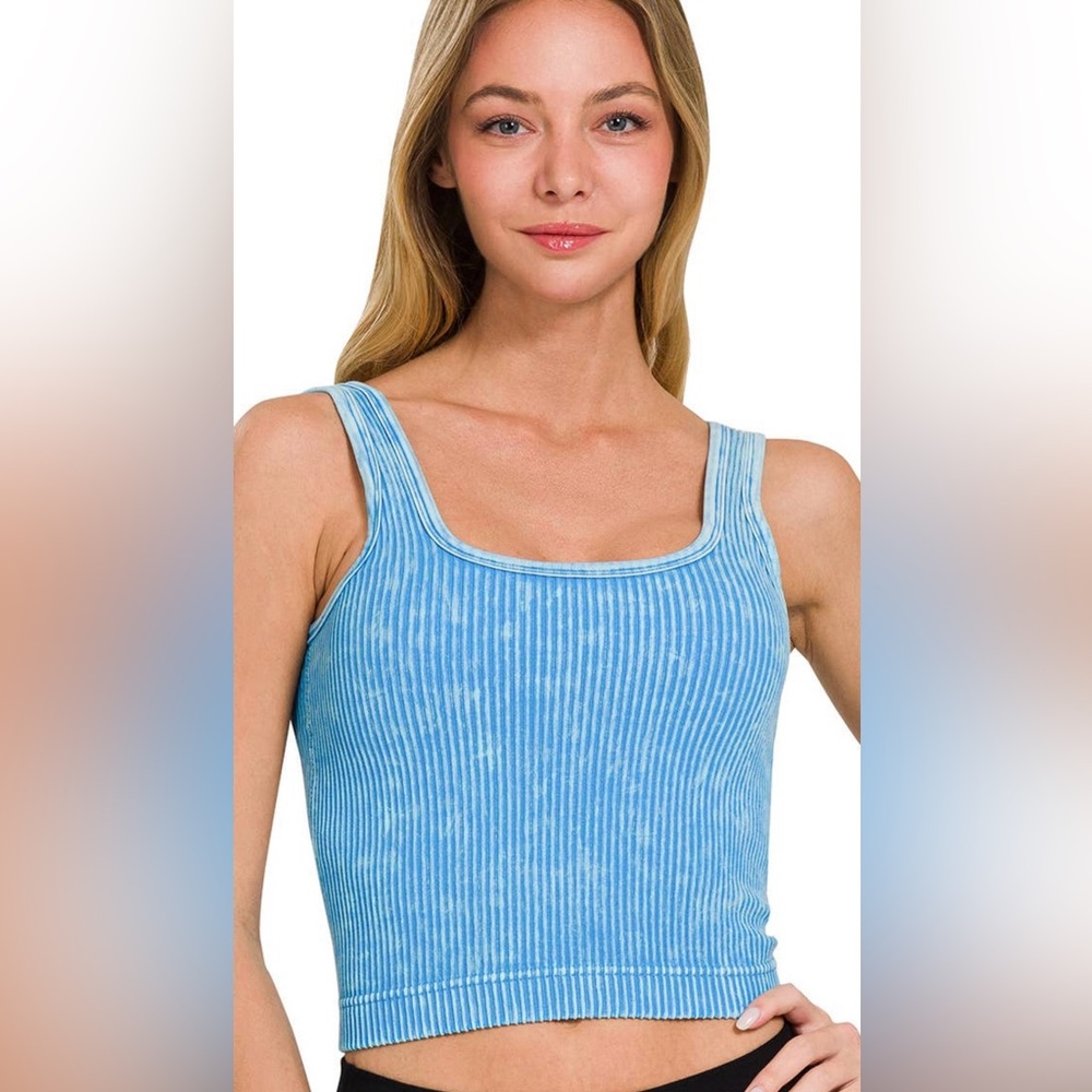 2-Pack Zenana Ribbed Built In Bra Tanks - Picture 6 of 10